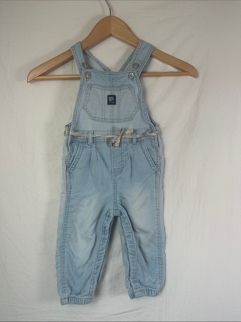 GAP Light Wash Denim Kids Overalls with Metallic Braided Belt